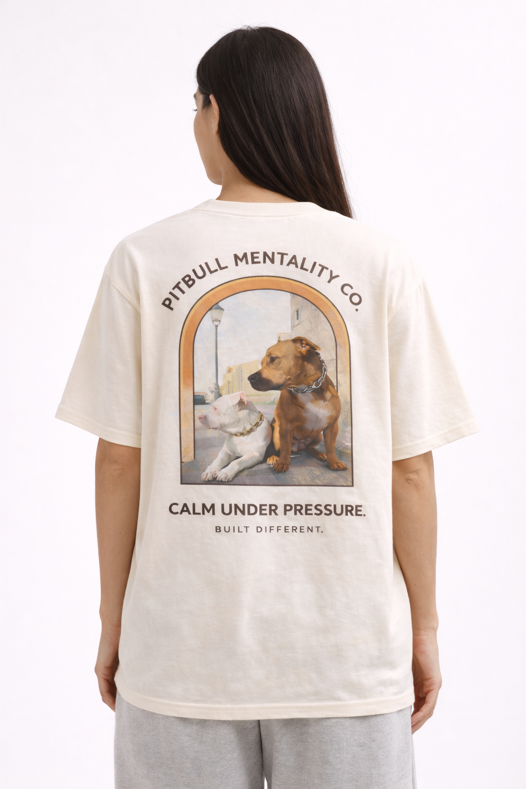 Camiseta Pitbull Mentality Calm Under Pressure – Cream Tee